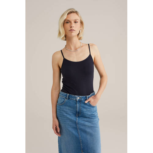 WE Fashion spaghettitop met katoen donkerblauw afbeelding
