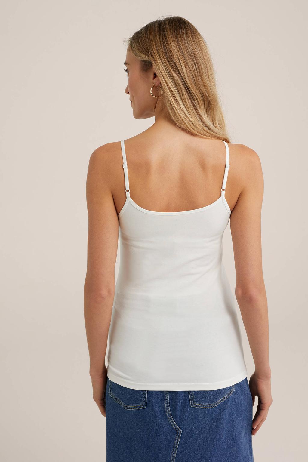 Witte dames WE Fashion spaghettitop katoen met spaghettibandjes en ronde hals