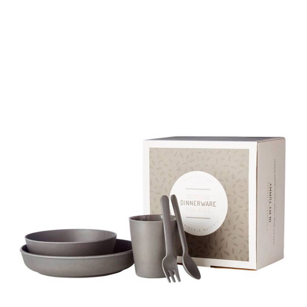 Filibabba bamboe serviesset dark grey, Dark grey