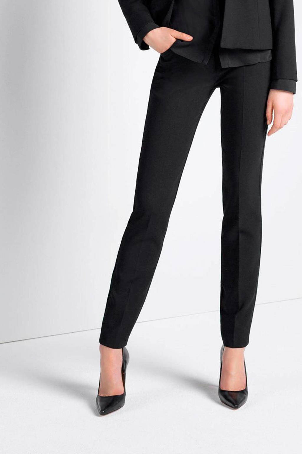 Zwarte dames Expresso pantalon Xeno regular fit van polyester met rits- en haaksluiting