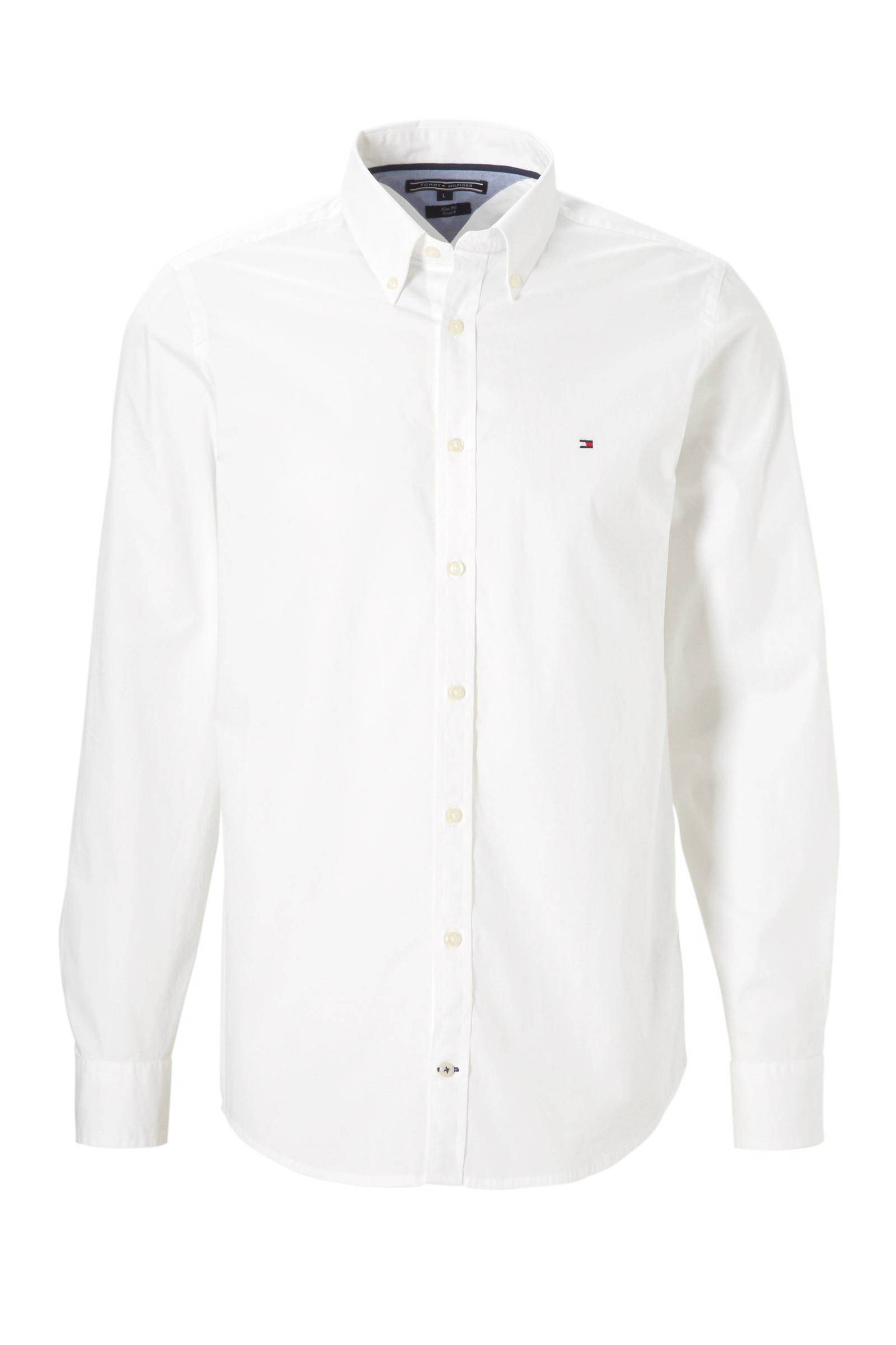 Nationaal volkslied Voorbijganger gordijn Tommy Hilfiger slim fit poplin overhemd wit | wehkamp