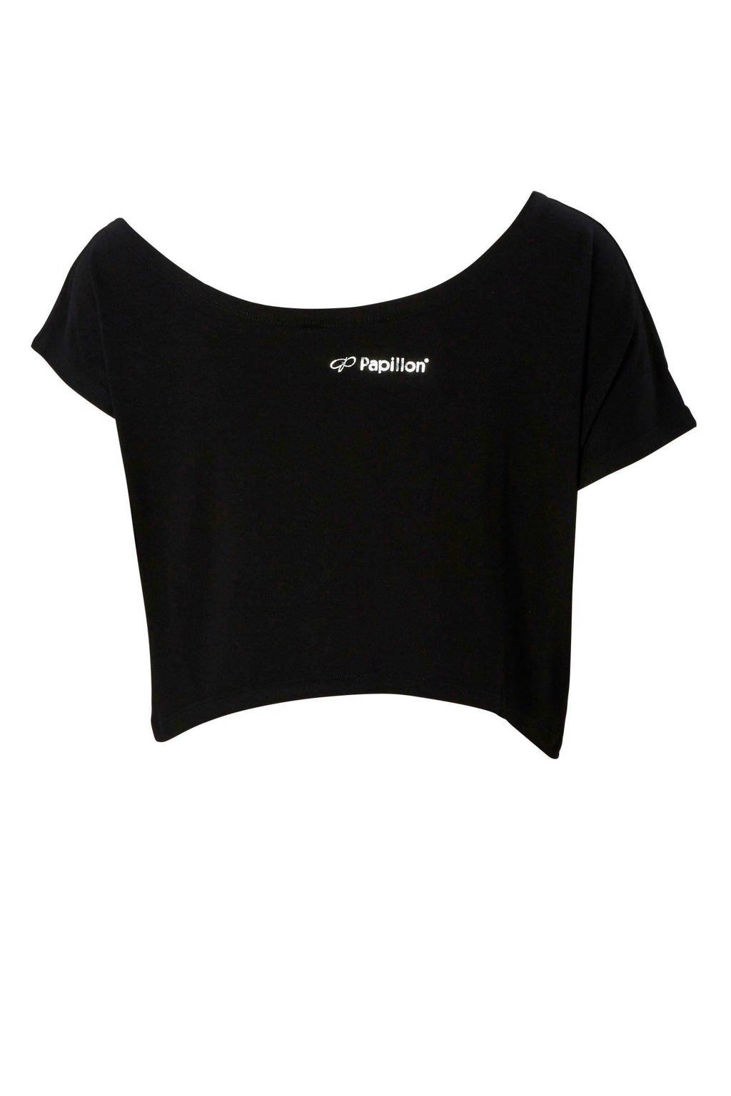 Zwarte dames Papillon sport T-shirt van viscose met korte mouwen en ronde hals