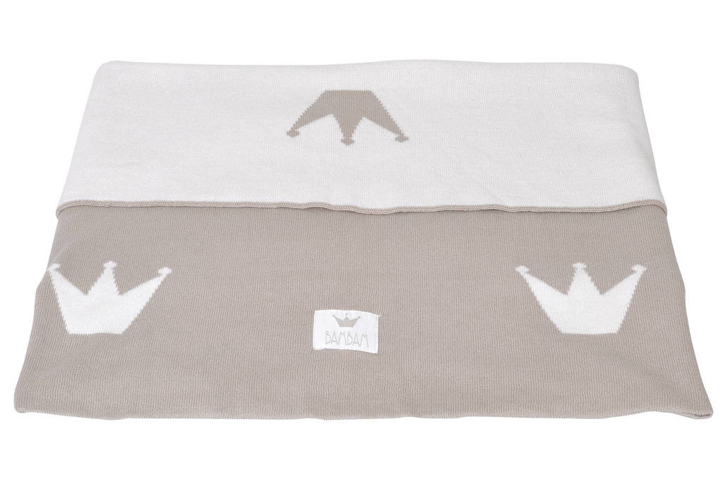 BamBam baby wiegdeken 80x100 cm wit/taupe, Wit/beige