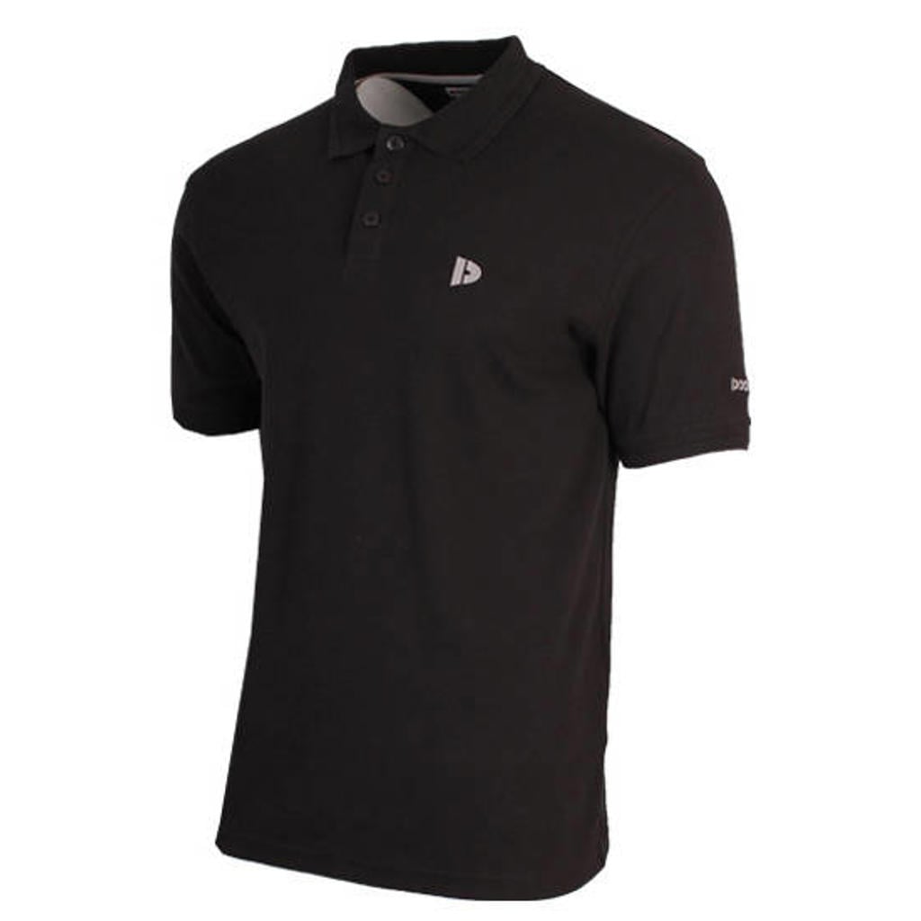 Zwarte heren Donnay sportpolo Pique van katoen met effen, korte mouwen, klassieke kraag en knoopsluiting