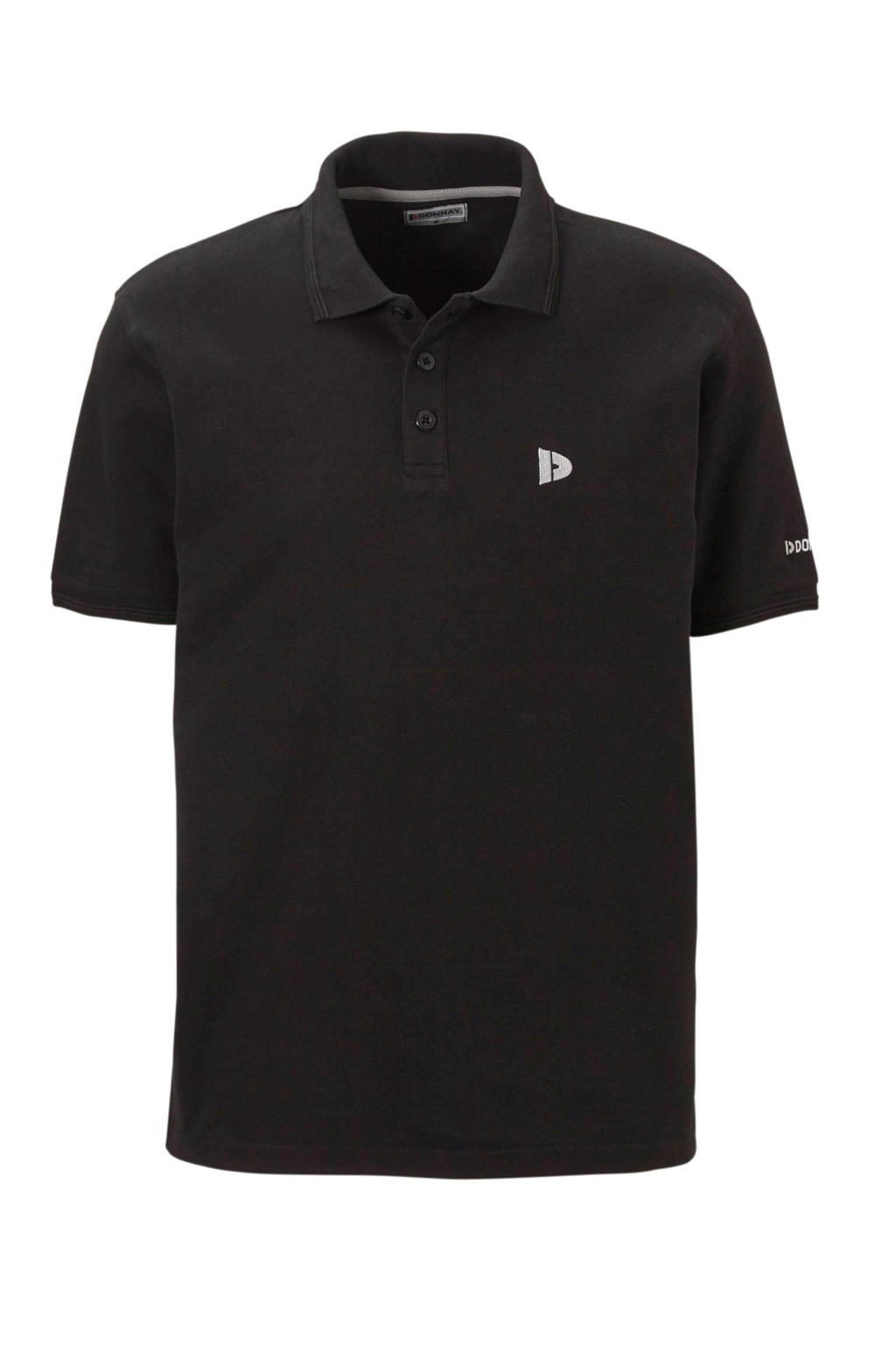 Zwarte heren Donnay sportpolo van katoen met effen, korte mouwen, klassieke kraag en knoopsluiting