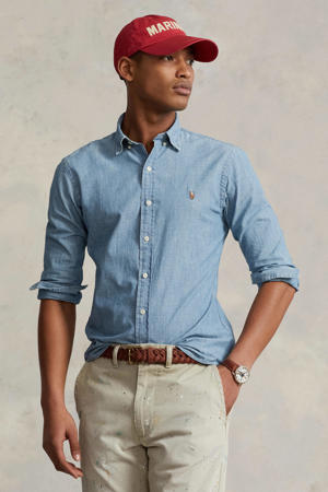 slim fit overhemd denim lichtblauw