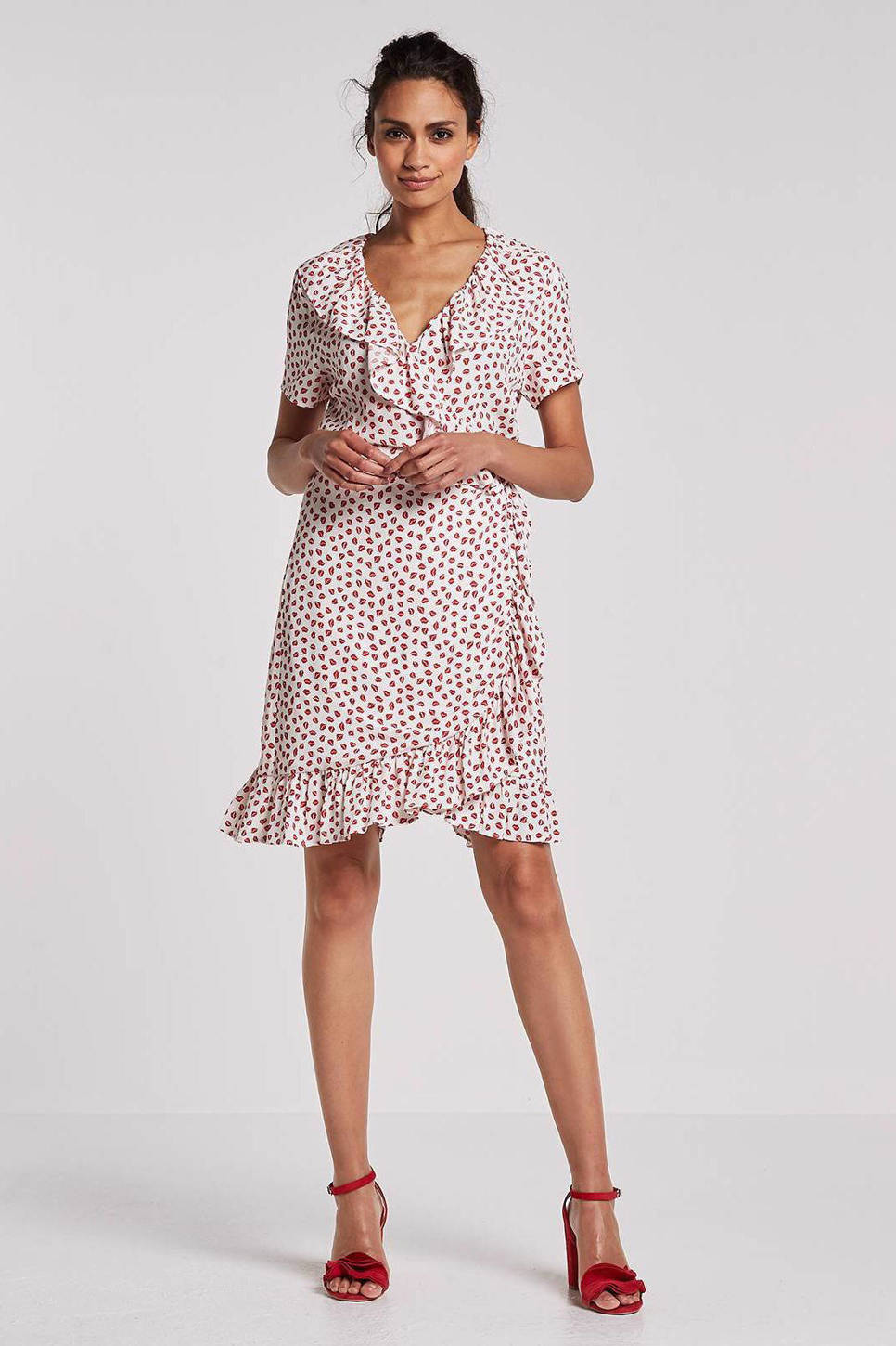 Freebird Skye Lips wikkeljurk (dames), Wit/rood