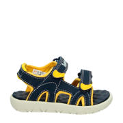 thumbnail: Donkerblauw en gele jongens Timberland Perkins Row sandalen van imitatieleer met klittenband