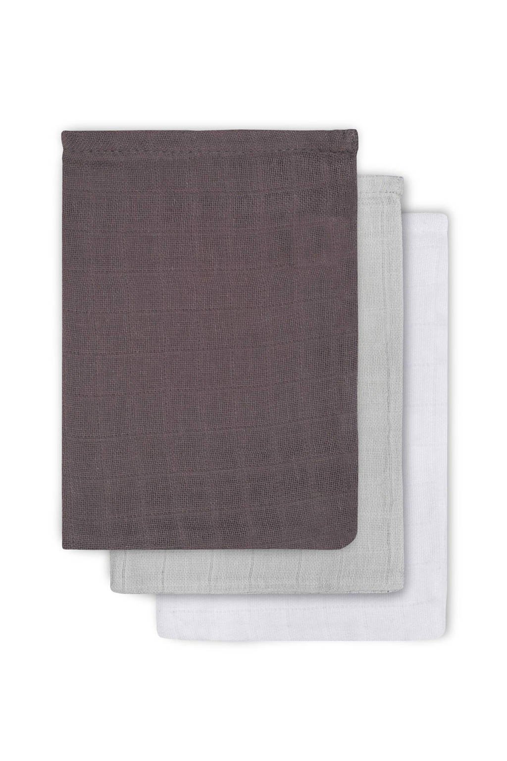 Jollein hydrofiel washandjes (3 stuks), Antraciet/grijs/wit