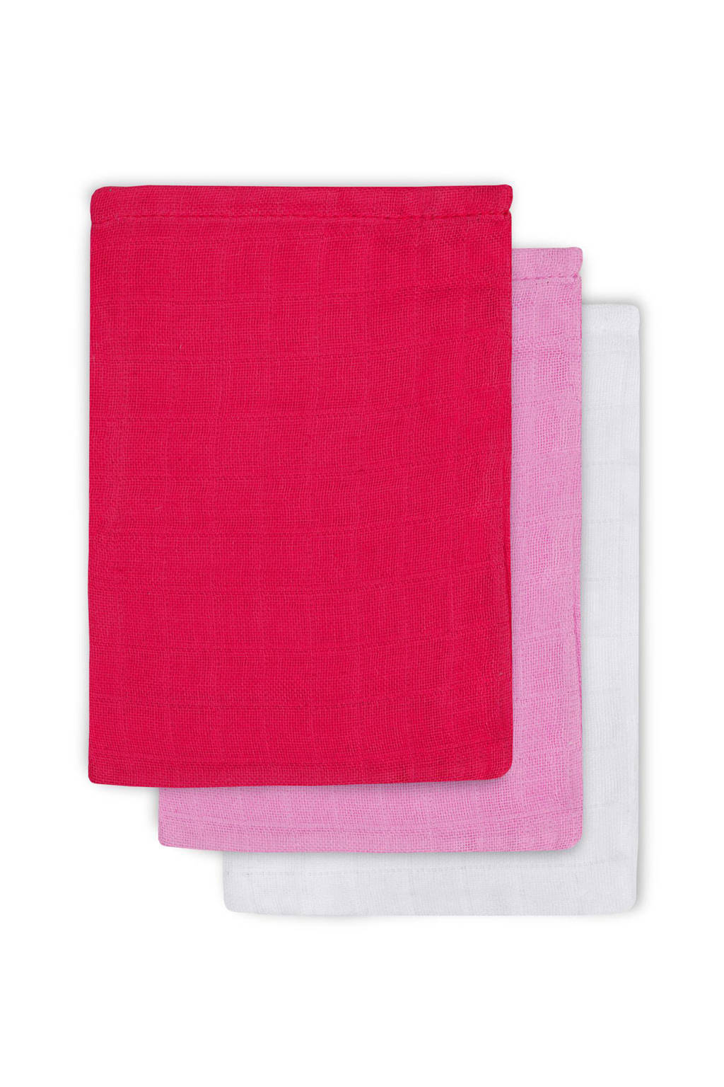 Jollein hydrofiel washandjes (3 stuks), Fuchsia/roze/wit