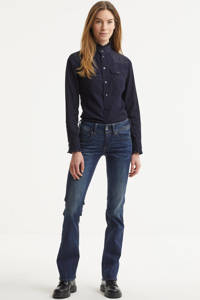 Donkerblauwe dames G-Star RAW Midge Saddle bootcut jeans dk aged van duurzaam stretchdenim met regular waist en rits- en knoopsluiting