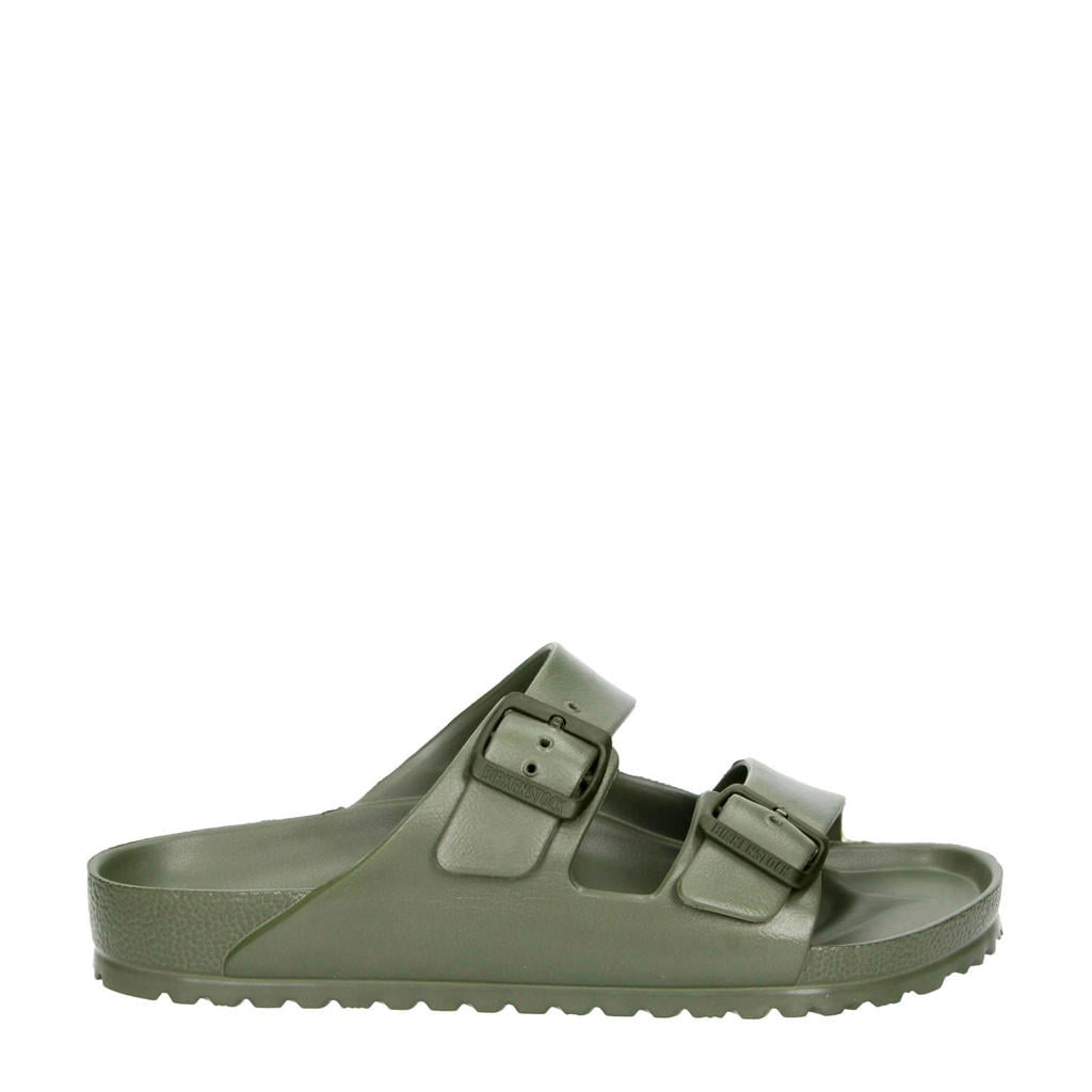 Kakikleurige heren Birkenstock slippers van imitatieleer