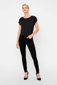 Zwarte dames VERO MODA mid waist skinny jeans VM stay black van denim met regular waist en rits- en knoopsluiting