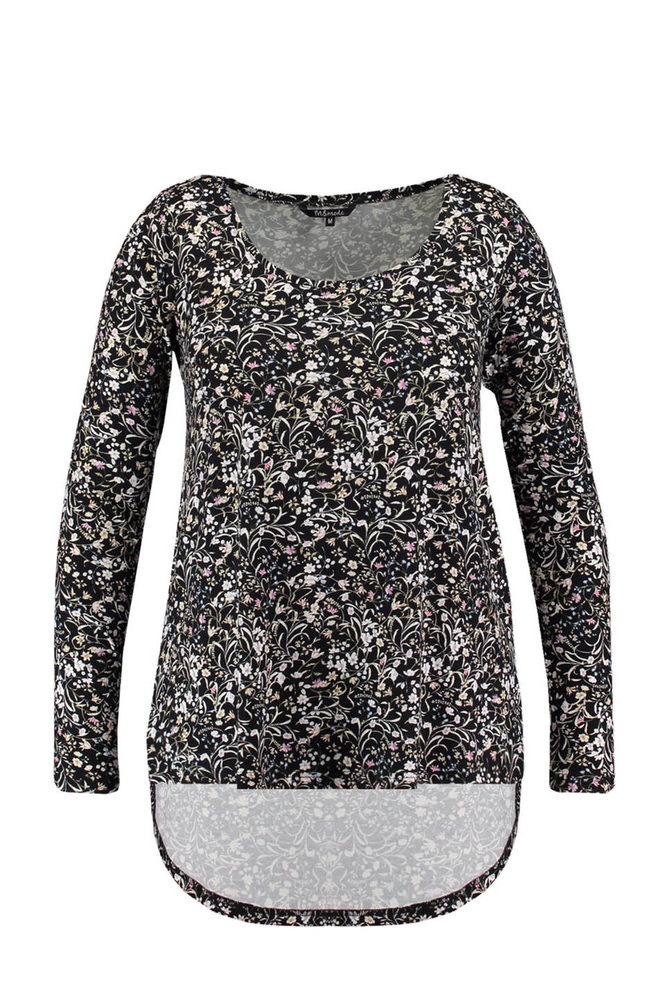 MS Mode bloemen longsleeve (dames), Zwart/roze