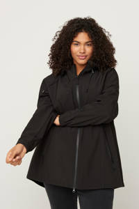 Zwarte dames Zizzi waterdichte korte softshell jas van polyester met lange mouwen, capuchon en 2-way rits