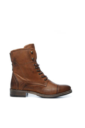 leren veterboots cognac