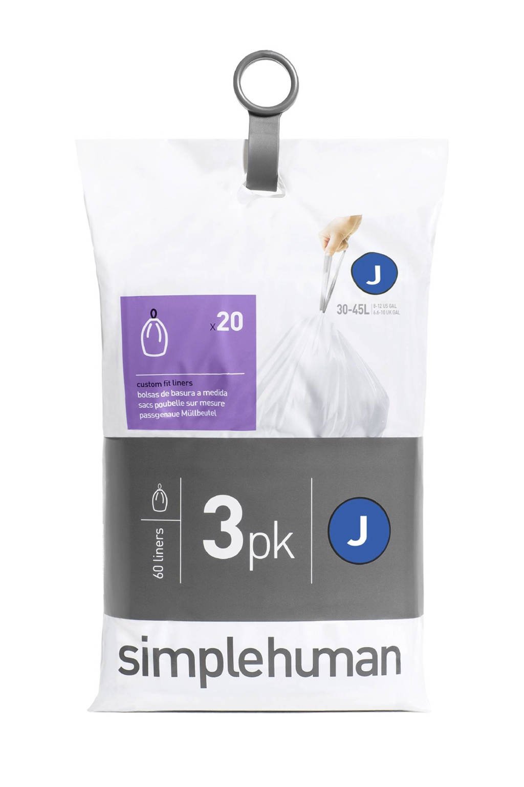 SimpleHuman 60 afvalzakken, code J 38-40 liter