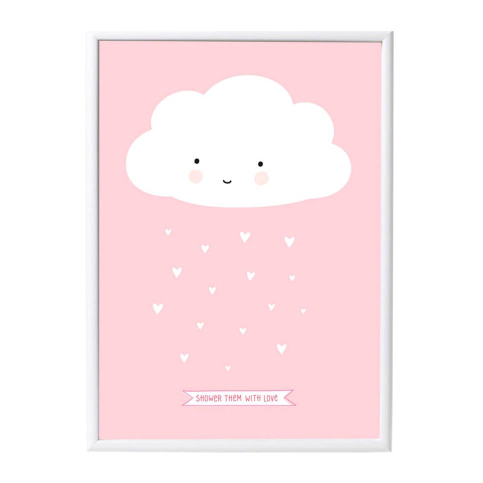 A Little Lovely Company poster Wolkje (50x70 cm) , Roze, wit