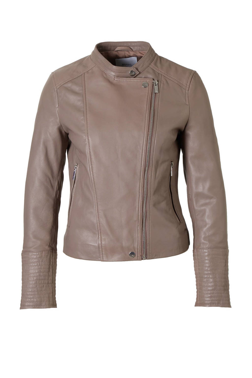 Mango leren bikerjack, Beige