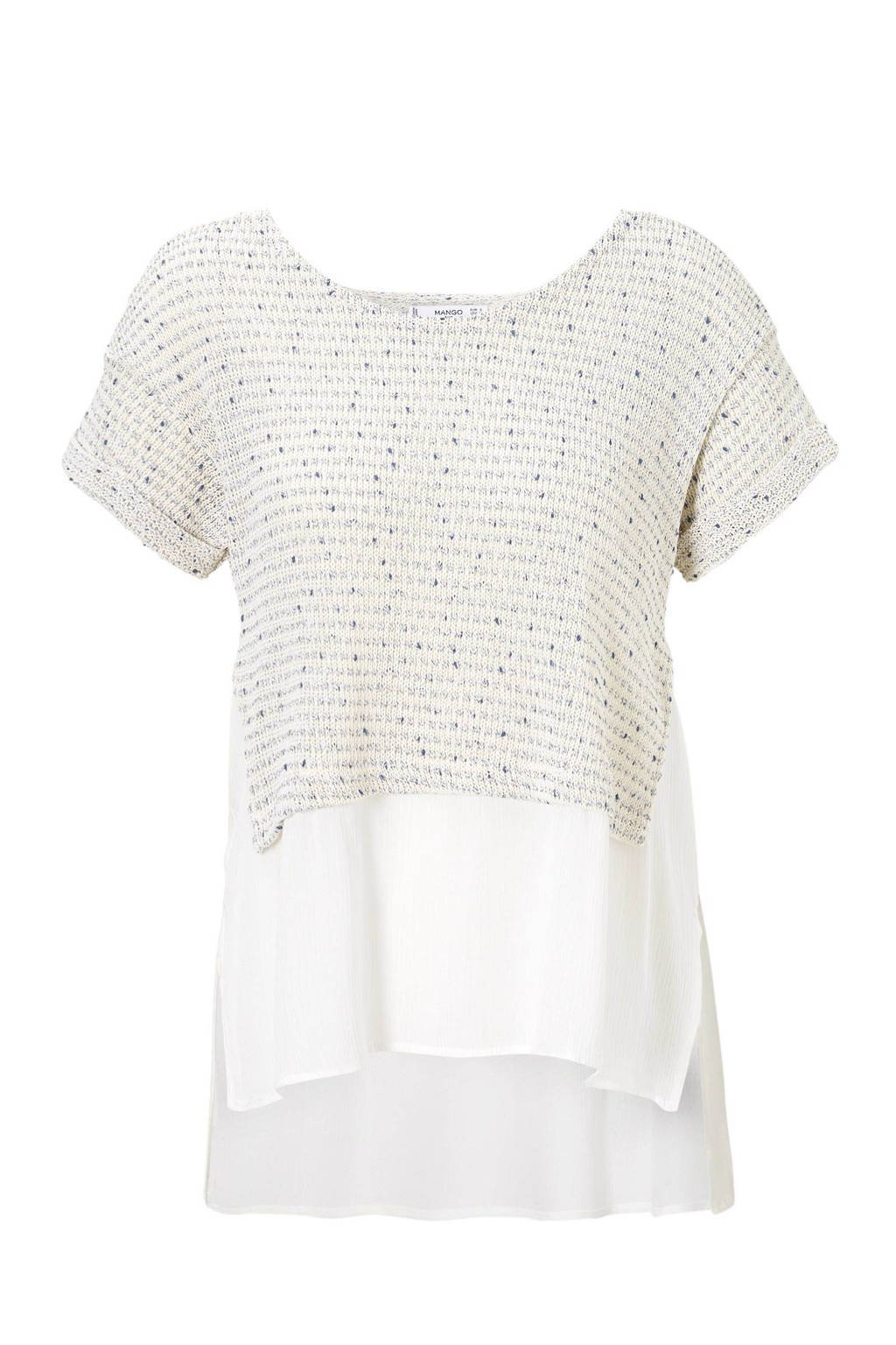 Mango top, Ecru melange/wit