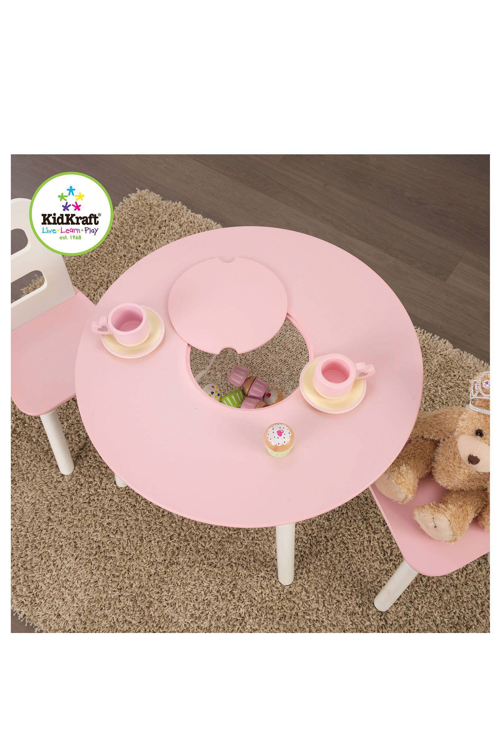 houten ronde opbergtafel met stoelen witroze houten ronde opbergtafel met stoelen witroze