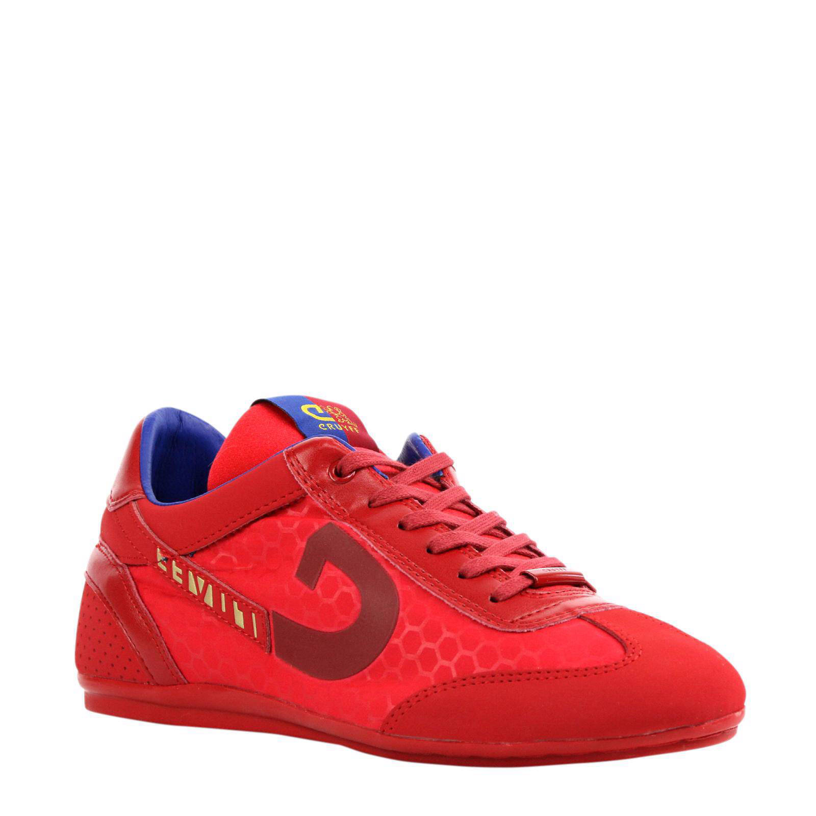 Cruyff Sneaker MAXI Zwart Leer-Ripstop/Rood Combi - Bormans Modeschoenen