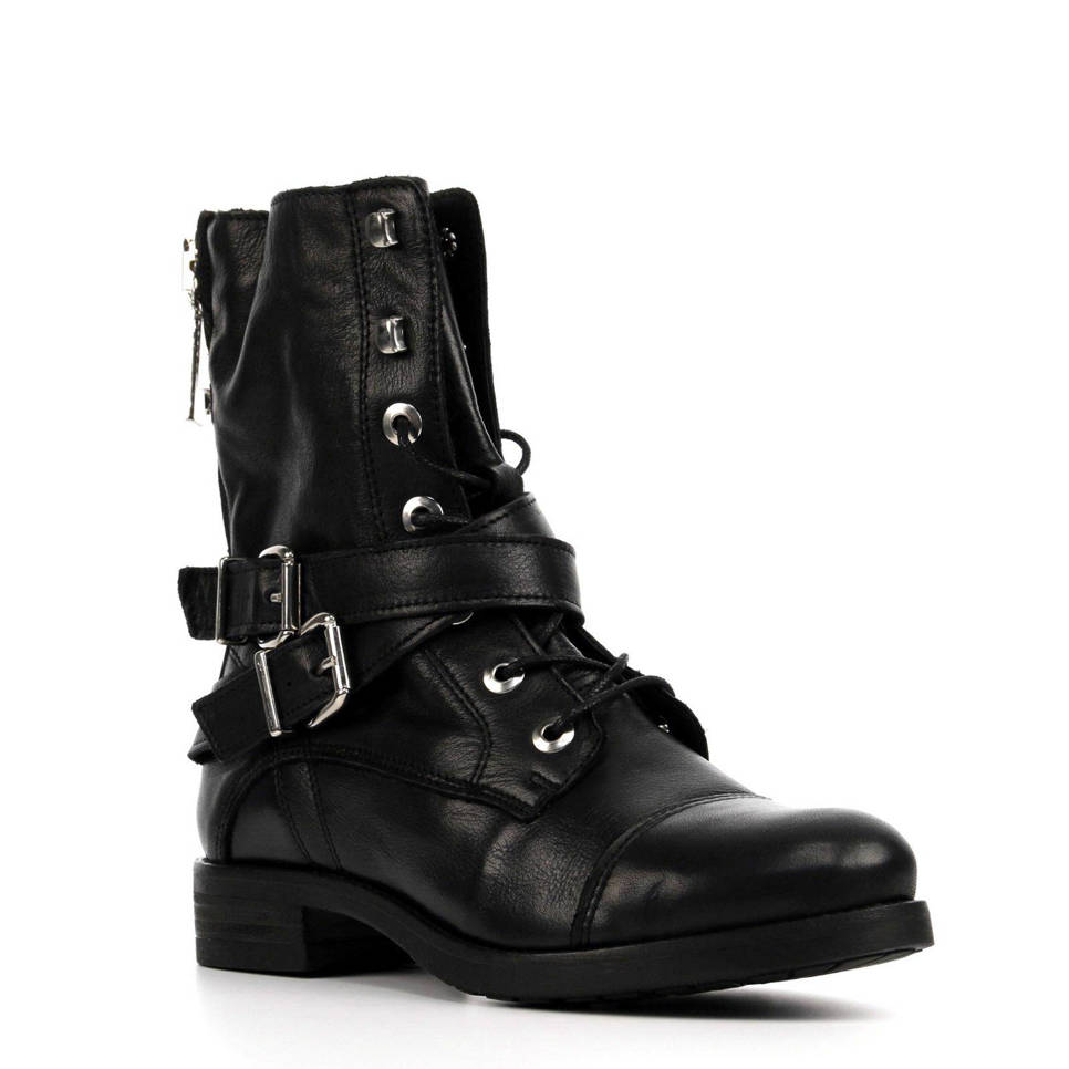 NIKKIE leren veterboots, Zwart