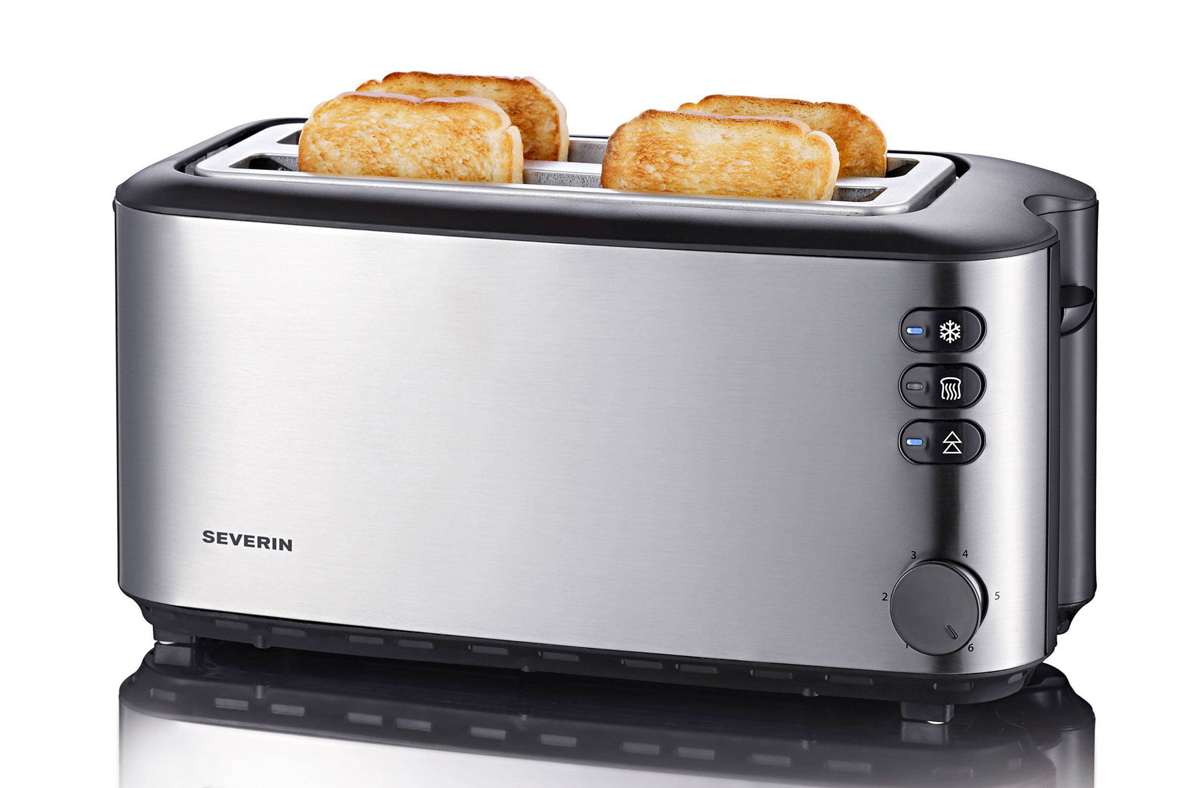 Severin Toaster AT 2509 hoogwaardige, warmte isolerende en dubbelwandige edelstalenbehuizing, met opzethouder voor broodjes, ruimte voor maximaal 4 plakken brood online kopen