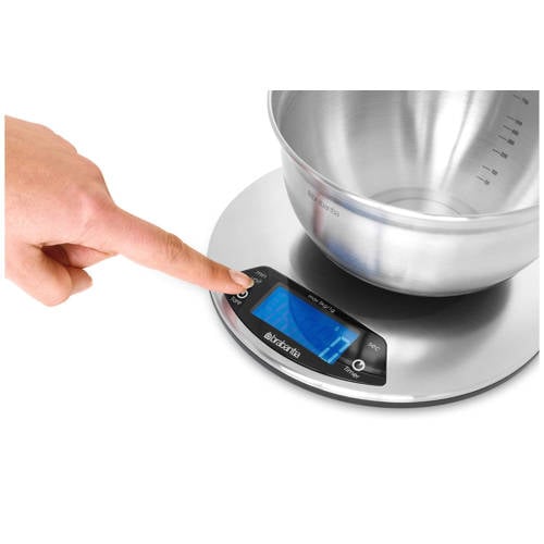 Brabantia Universeel Profile keukenweegsschaal digitaal, op batterijen, met kookwekker - Matt Steel afbeelding