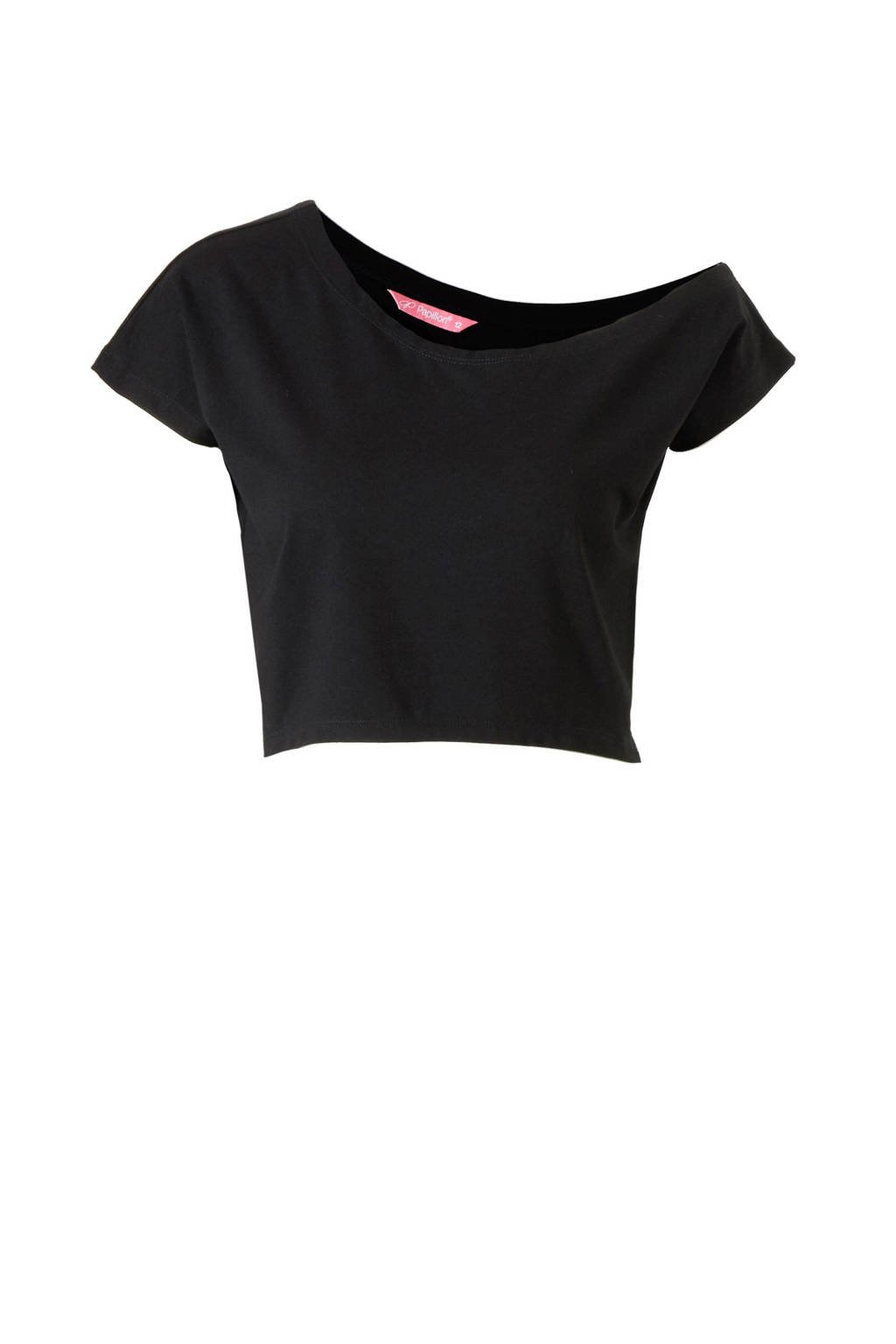Zwarte meisjes Papillon sport T-shirt van viscose met lange mouwen en ronde hals