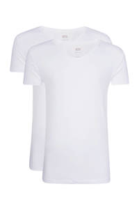 Set van 2 witte heren WE Fashion slim fit T-shirt van katoen met korte mouwen en V-hals