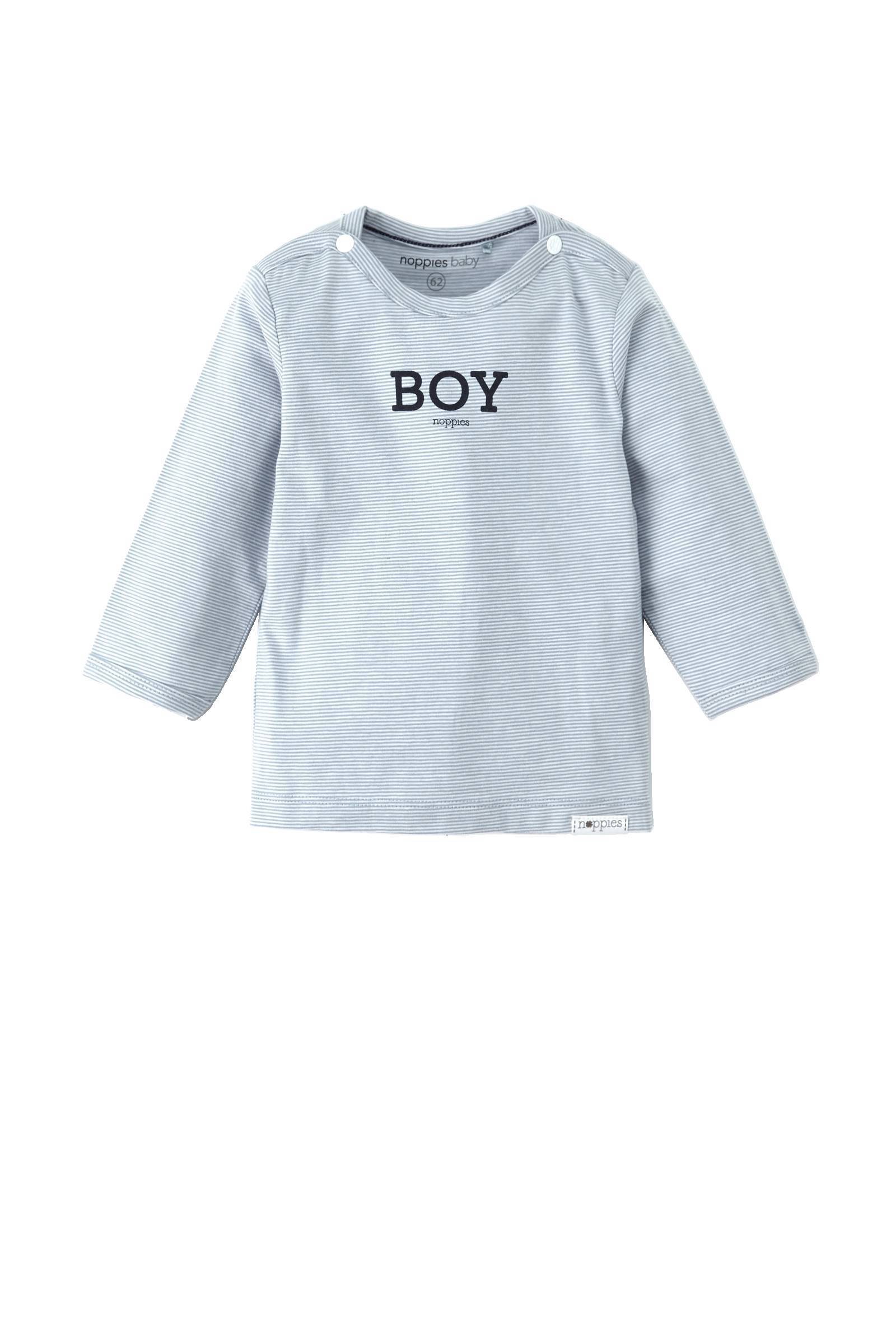 Noppies newborn baby longsleeve Grey blue | wehkamp Gestreepte blauw grijze sweater baby jongen van Noppies