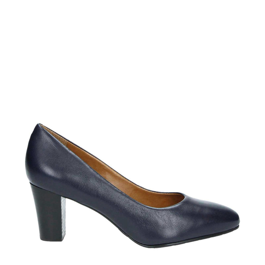 Blauwe dames Nelson leren pumps van glad leer met blokhak