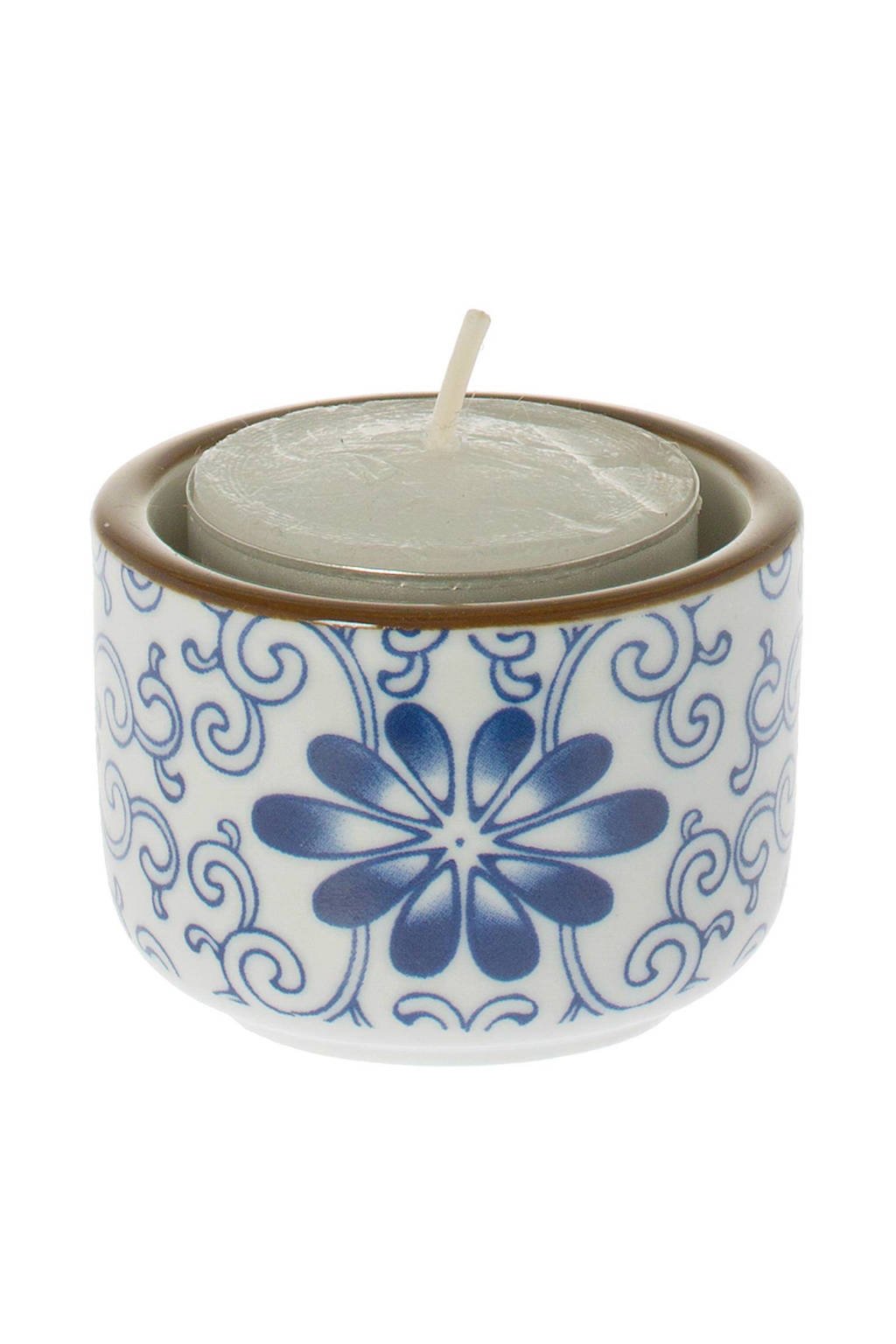 Riverdale waxinelichthouder Flower, wit, blauw