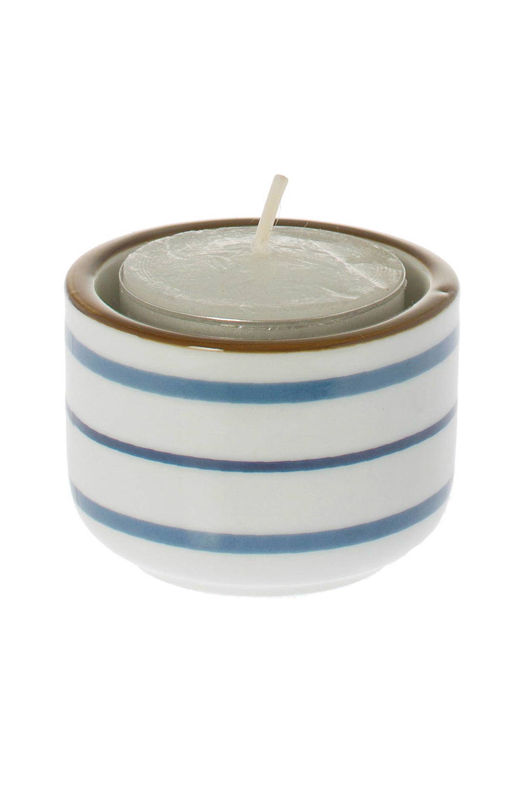 Riverdale waxinelichthouder Lines, wit, blauw
