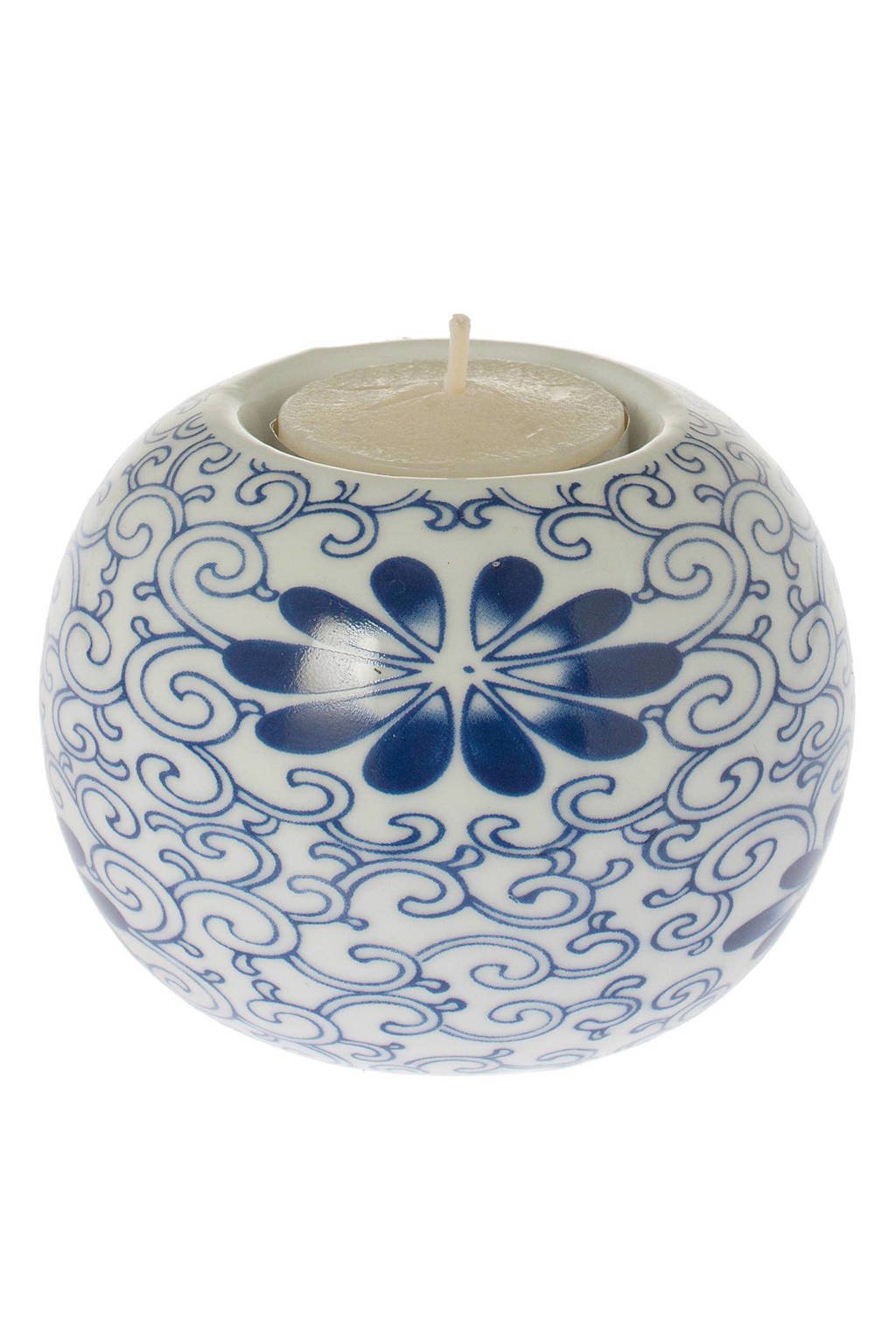 Riverdale waxinelichthouder Flower, wit, blauw
