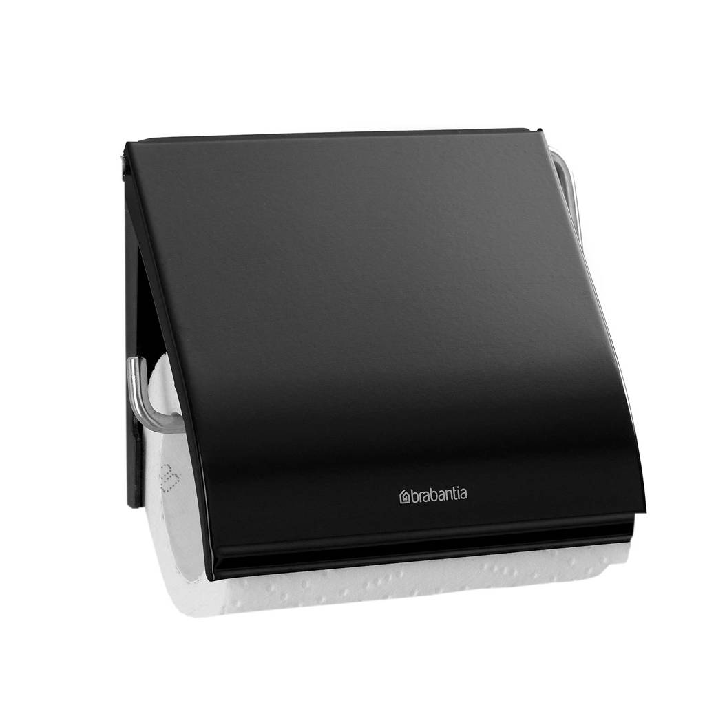 Brabantia ReNew toiletrolhouder met klep mat zwart, Mat zwart