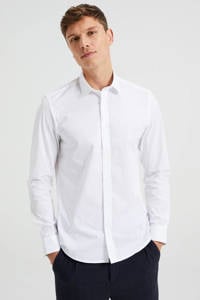 Witte heren WE Fashion Fundamentals slim fit overhemd van katoen met lange mouwen en klassieke kraag