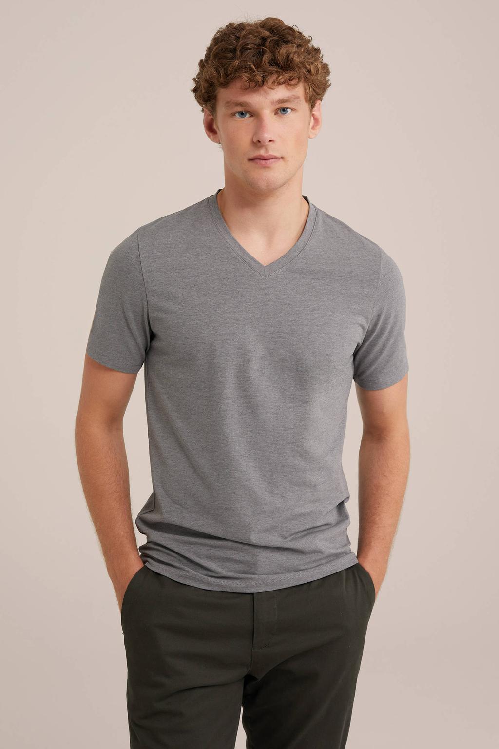WE Fashion slim fit T-shirt grijs
