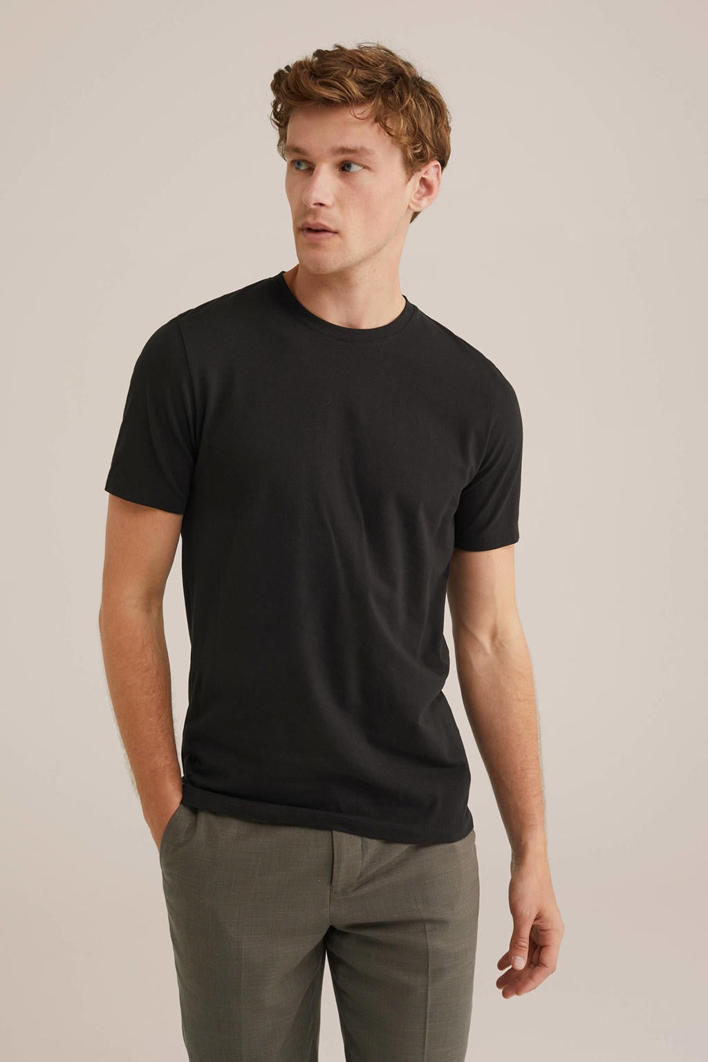 WE Fashion basic slim fit T-shirt black uni