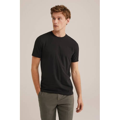 WE Fashion basic slim fit T-shirt black uni afbeelding