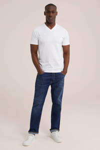 Witte heren WE Fashion slim fit T-shirt van katoen met korte mouwen en V-hals
