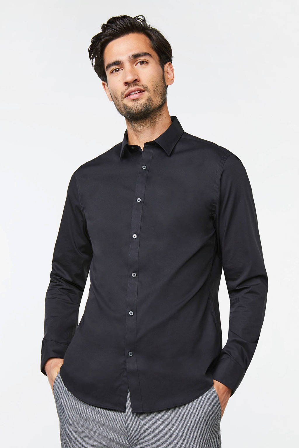 Pas op Vooruitzicht Moreel WE Fashion Fundamentals slim fit overhemd zwart | wehkamp