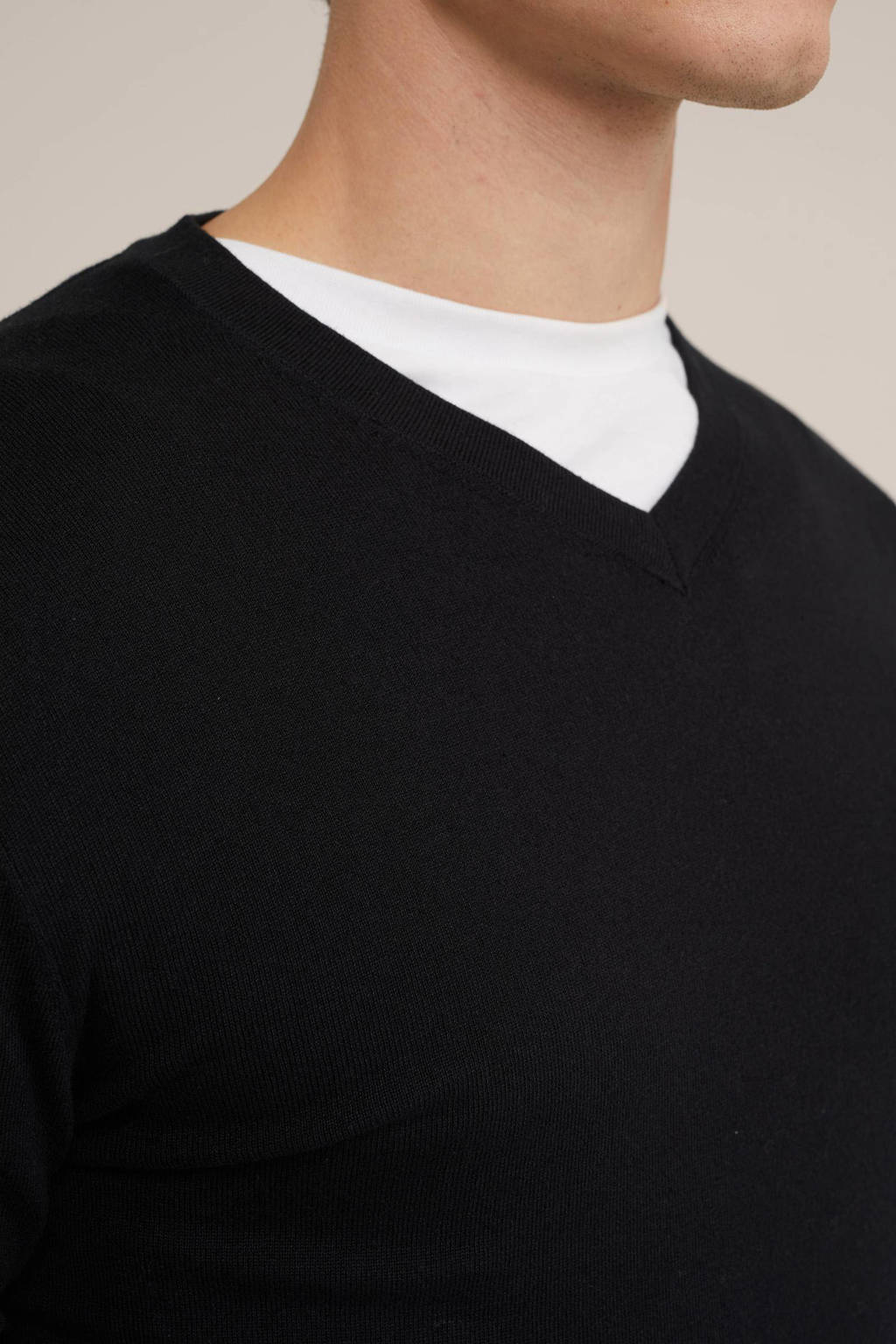 Zwarte heren WE Fashion trui van katoen met lange mouwen en V-hals