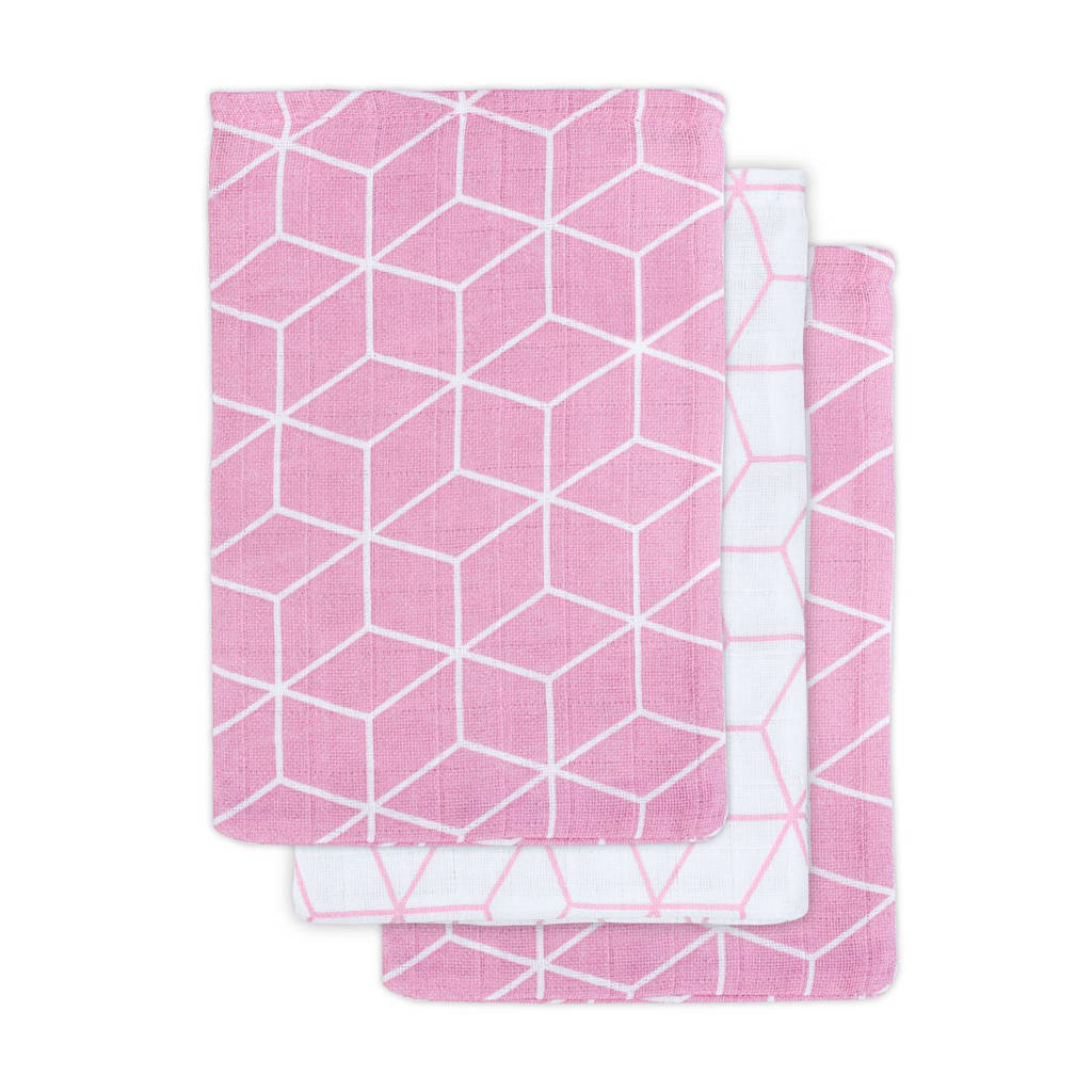 Jollein hydrofiel washandje Graphic mauve 3-pack, Mauve