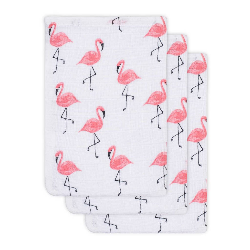 Jollein hydrofiel washandje Flamingo 3-pack, Roze