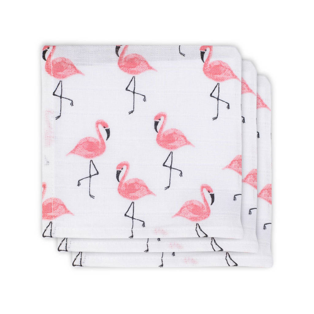 Jollein Tropical hydrofiele monddoekjess 31x31 cm (3 stuks) flamingo, Flamingo