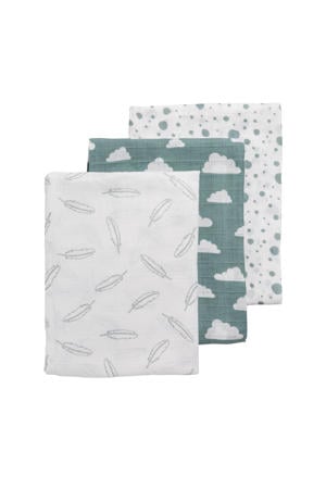 hydrofiele swaddles 120x120 cm (set van 3) jade/wit