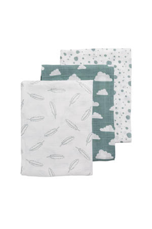 hydrofiele swaddles 120x120 cm (set van 3) jade/wit