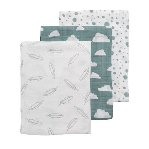 Meyco hydrofiele swaddles 120x120 cm (set van 3) jade/wit afbeelding
